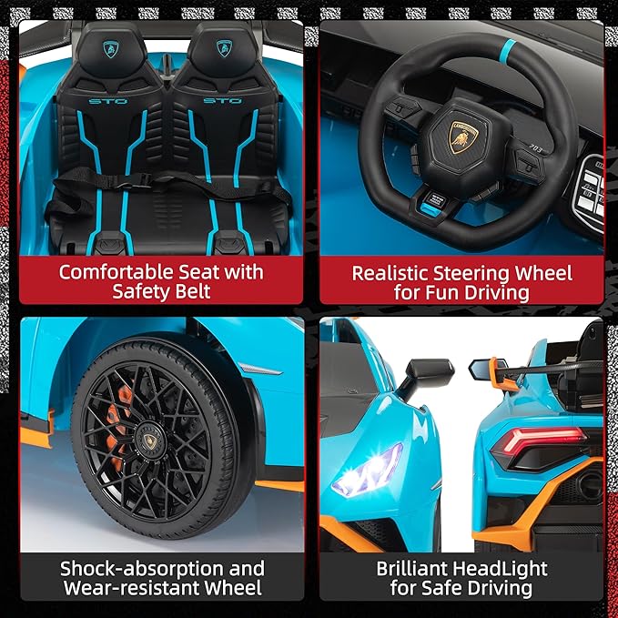 Lamborghini Kids Car TOBBI 12V Ride on Toys with Parental Remote Battery Powered Children Motorized Vehicles for Kids to Drive Lambo Ride on for Toddlers 3-8, Blue