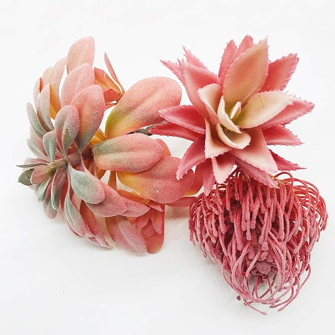 Cayway 15 PCS Artificial Succulent Plants, Red Fake Succulent, Unpotted Faux Succulent Assortment in Flocked Purpl in Different Type for Birthday Home Decor Indoor Wall Garden DIY