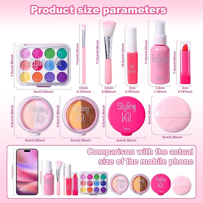 AIUAZA Children's Home Makeup Toy Set of 10, Liquid Free and Powder Free, Girl Dress-Up Toy, Kids Pretend Play，Toys for Girls Princess Birthday Gift Age 4 -12