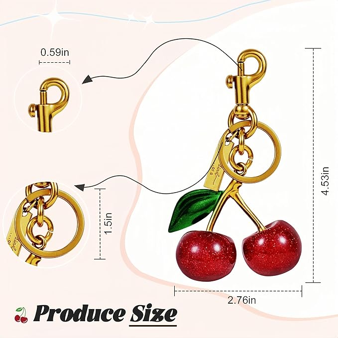 claities Cherry Bag Charm Purse Charms Keychain- Car Cherry Accessories Women Birthday Christmas Women Mothers Day Gifts