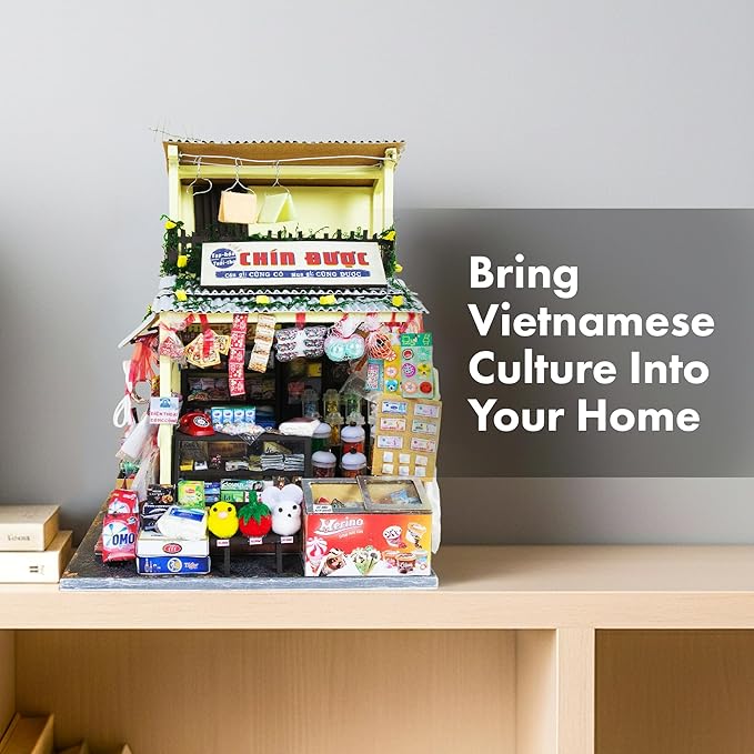 Vietnam DIY Miniature Kit - Asian Convenience Store, Noodle House, Bahn Mi Cart - Tiny Diorama Building Kits, Craft Hobby Gifts for Teens and Adults (DIY Miniature Asian Convenience Store)