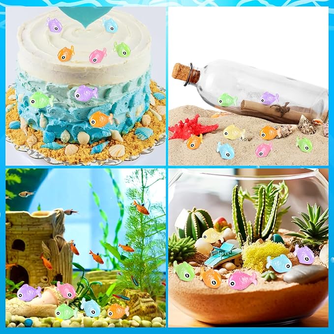 LHSYFBZ 48Pcs Luminous Mini Resin Fish, Miniature Glow in The Dark Fish Ornament for Garden, Landscape, Aquarium, Dollhouse, Birthday Party, Room Crafts Decor
