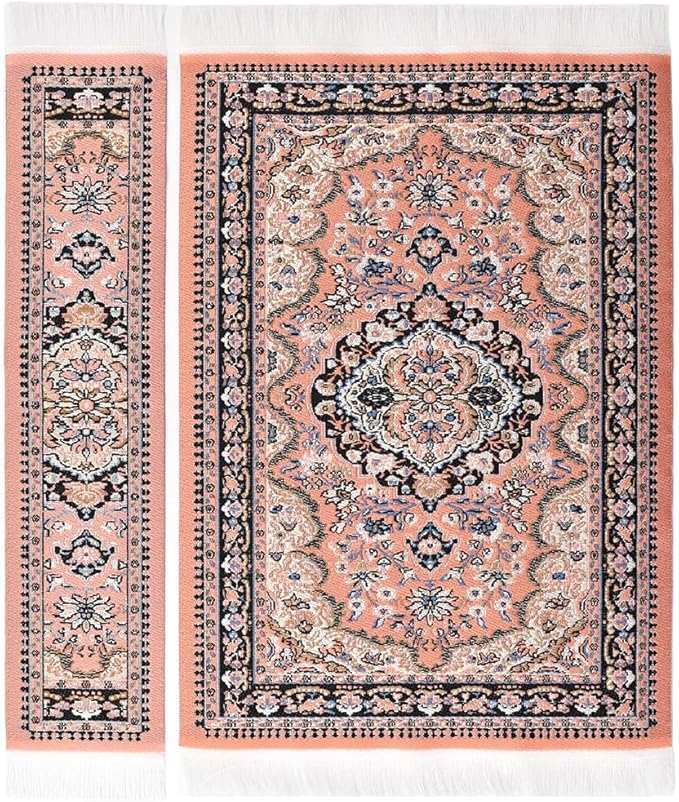 iLAND Miniature Dollhouse Accessories Victorian of Woven Dollhouse Rug 9.4” x 5.7” 9.2" x 1.8" for Dollhouse Furniture on 1/12 Scale and Dolls 3” - 12” (2pcs Fragrance)