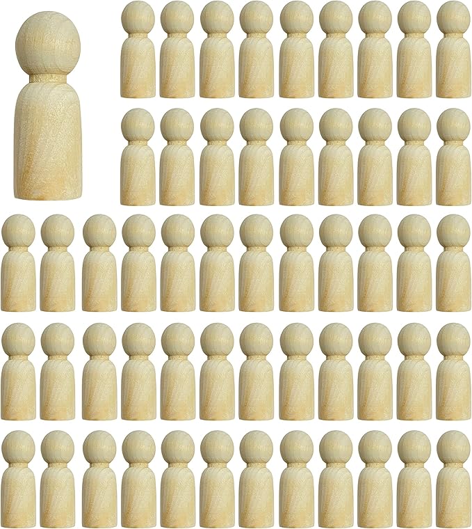 55 Pieces Wood Peg Dolls Unfinished Wooden People Craft Blank Family Figures 7/8 x 2-3/8 inch