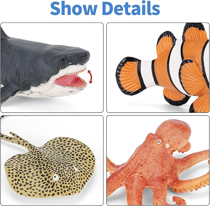 14PCS Realistic Ocean Sea Animals Coral Toys with 20" Floor Puzzles for Kids, Kids Ocean Animals Toys Including Shark,Octopus,Starfish,Sea Turtle for Toddler Boys Girls, Birthday Gifts