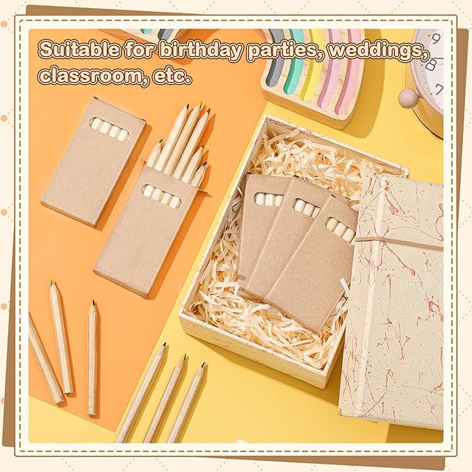 Ctosree 24 Packs 4 in 1 Rainbow Pencils 3.5 Inch Mini Colored Pencils Bulk in Kraft Boxes Valentine's Day Gift for Kids Classroom 100th Day of School Drawing Birthday Party Favor, 6 Per Pack