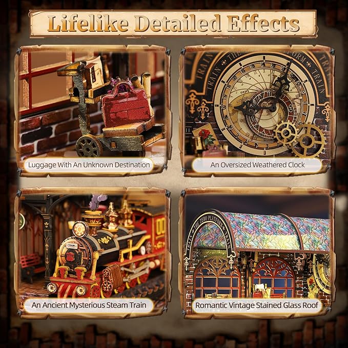 Book Nook Kit - CRIOLPO Book Nook Kits for Adults 3D Wooden Puzzles with LED Lights DIY Miniature Doll House Kit Gifts for Family Friends(Zero Point Platform)