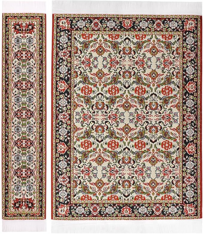 iLAND Miniature Dollhouse Accessories of Woven Dollhouse Rug 9.4” x 5.7” 9.2" x 1.8" for Dollhouse Furniture on 1/12 Scale and Dolls 3” - 12” (2pcs Spring)
