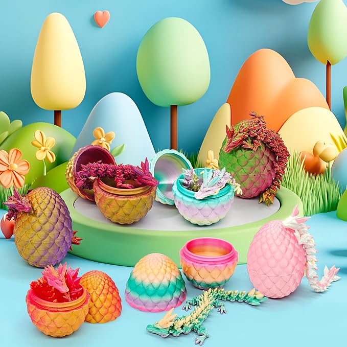 12PCS 3D Printed Dragon Eggs with Dragon Inside, Mini Dinosaur Eggs Articulated Crystal Animal Fidget Toy for Party Decor, Brithday Gift, Halloween