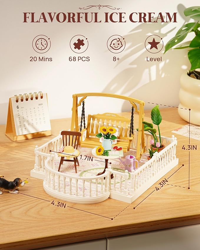 Rolife Super Creator Series Accessroies, DIY Mini Flower Garden Scenery Kit, Miniature Dollhouse Castle Building Kit's Part, Sunny Break Terrace Gift for Kids Adults Women