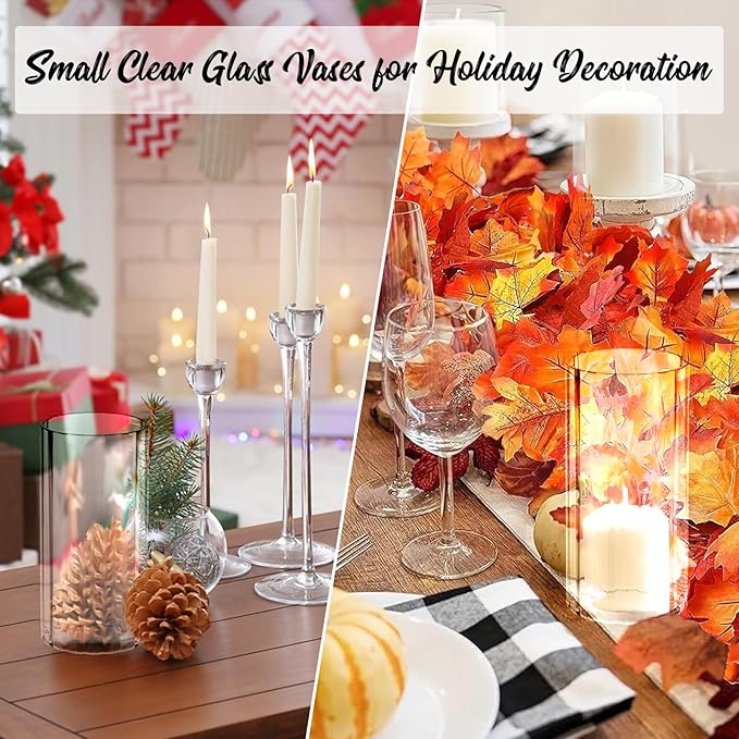 6pcs Glass Cylinder Vases for Centerpieces, 6 Inch Tall Clear Ribbed Vases Bulk for Wedding Glass Floating Candle Holder for Dinner Table, Fireplace, Party, Home Decor
