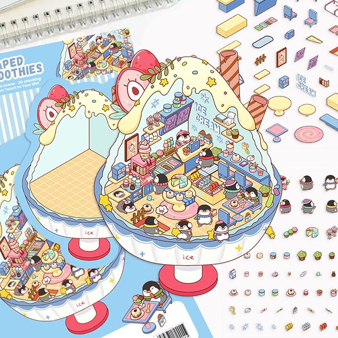 DIY 3D Sticker Scene,6 Sets of Kawaii Miniature Scenic House Stickers,Cozy Room Stickers Therapy Scenes for Adults and Kids Stress Relief Pass The Time and Gifts (Z-3)