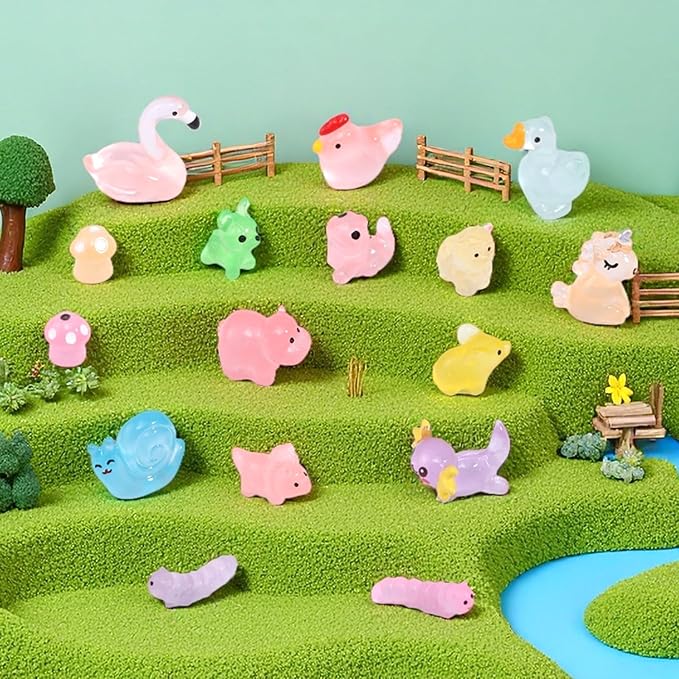 160 Pcs Mini Resin Animals Luminous Tiny Resin Animal Figures to Hide 35 Types Variety Mini Animals Ducks for Fairy Garden Accessories Micro Landscape Aquarium Decor Garden Dollhouse Accessories