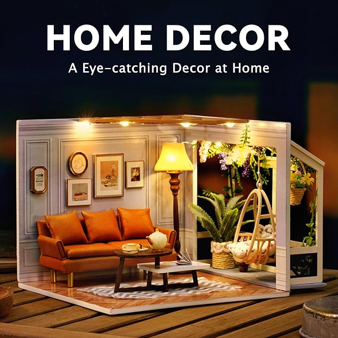 Flever DIY Miniature House Kit, Tiny Home Kit with LED Light, Mini House Build Craft Kits for Adults and Teens, Home Decor Creative Gift for Family/Friends(Warm Moment)
