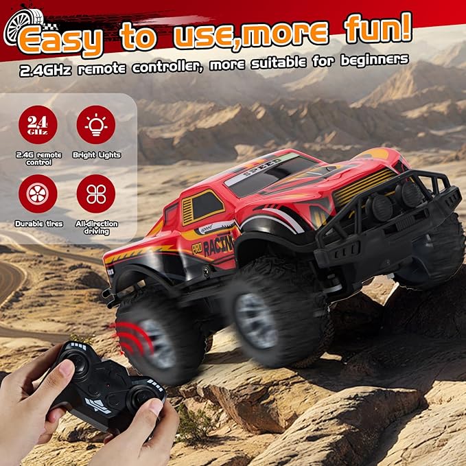 Remote Control Cool Off-Road Vehicle Truck, 2.4GHz RC Car with LED Lights, 1:20 Scale Off-Road Vehicle, Red RC Truck,Remote Control car from a Long Distance,Gifts for Children (RED)