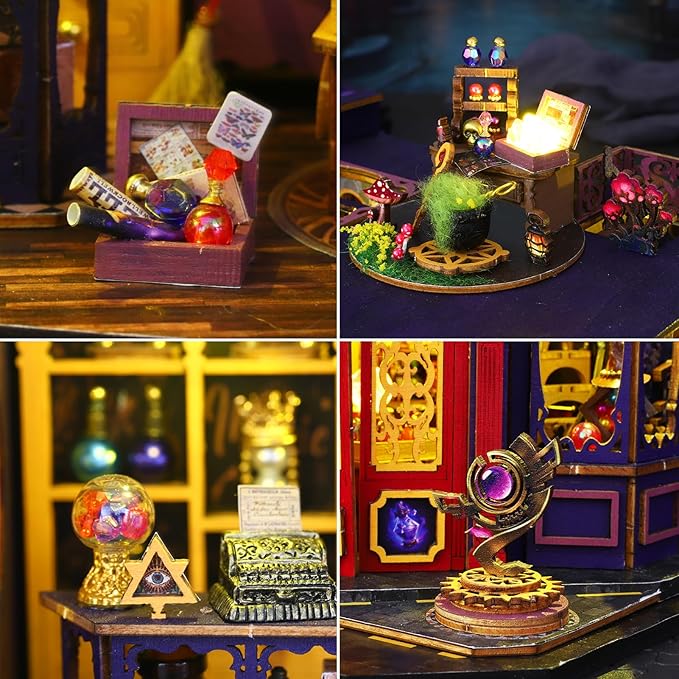 DIY Miniature House Kit: 3D Wooden Puzzle Miniature Kit with LED Light, Magic Station Tiny Model Mini House Building Kit for Adults Teens, Creative Gift Book Nook DIY Adults Craft Kits