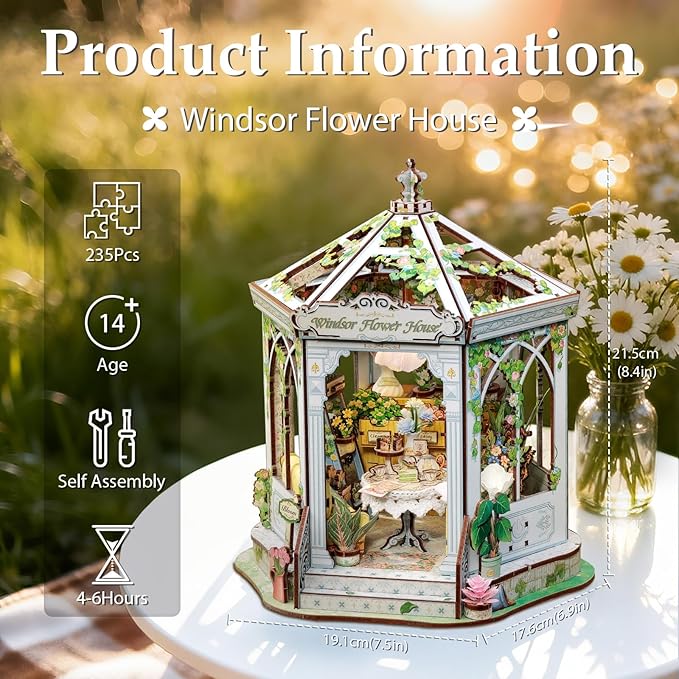 Fsolis Book Nook Kit - DIY Miniature Kit for Adults Tiny House Bookshelf Diorama 3D Puzzles Flower Shop Craft Gifts for Women Book Lovers(Windsor Flower House)
