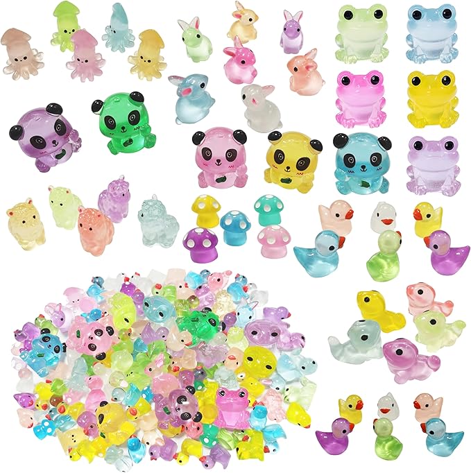Easter Gifts Easter Basket Stuffers 120Pcs Luminous Mini Resin Animals Tiny Ducks Glow in The Dark Miniature Figures for Dollhouse Micro Garden Landscape Aquarium Decor