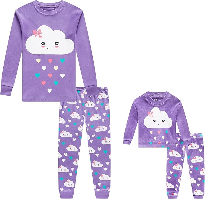 Babyroom Girls Matching Doll&Toddler 4 Piece Cotton Pajamas Toddler Christmas Sleepwear