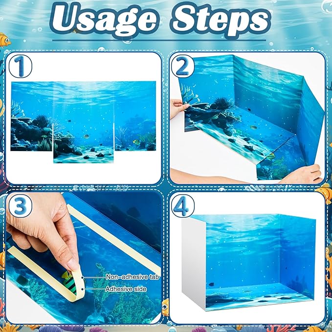 AmazingSpark 2 Set Ocean Diorama Box and Water Sticker Decor, Ocean Diorama Project Supplies Set, Cardboard Display Case Kit & Water Sticker with Double Sided Tapes for DIY Crafts Toys Dollhouse