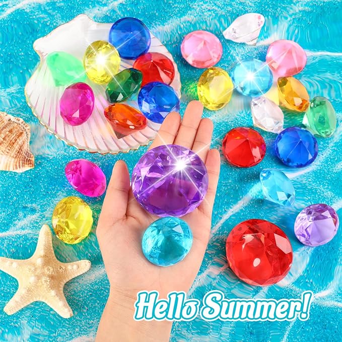 MARFOREVER 15Pcs Large Diving Gem Pool Toys - 2 Extra Big 60mm Diamond and 13 Colorful 40mm Big Acrylic Diamond Pool Gem Set Summer Swimming Party Favors Underwater Gem Diving Toy for Boys and Girls