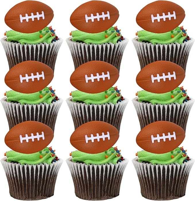 Rsstarxi 12 Pack 3D Football Cupcake Toppers Rugby Ball Footbal Cake Toppers Decorations for Sports Football Theme Baby Shower Kids Birthday Party Cake Decorations