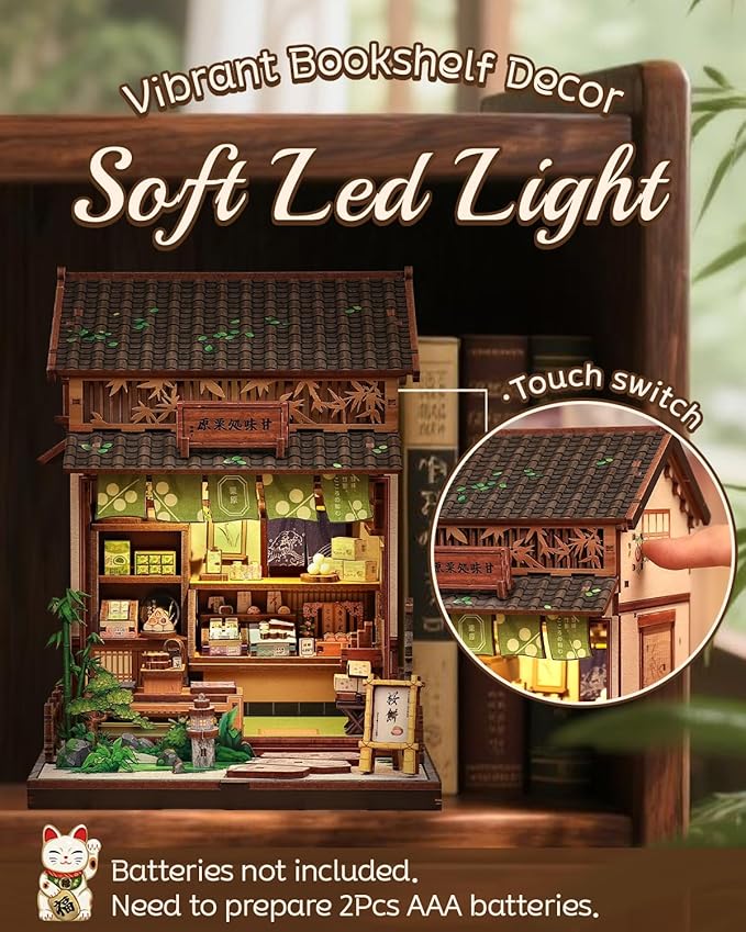 Cutefun Book Nook Kit - DIY Miniature House Kit for Adults, Teens and Beginners, Japanese Dessert Shop Booknook Tiny House Bookshelf Decor 3D Wooden Puzzles, Gifts for Friends and Family (Sweet Shop)