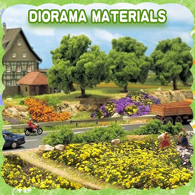 Warmtree 10 Colors, 40 Pcs Miniature Colorful Flower Cluster Self Adhesive Flower Static Grass Tufts for Train Landscape Railroad Scenery Sand Military Layout Model Miniature Bases Diorama Supplies