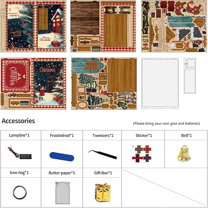Christmas Book Nook Kits for adults-3D Wooden Puzzles DIY Miniature House Kit Bookshelf Decor with LED Lights Creative Bookend Craft Doll House for Teens & Adults-Ideal Gift for Family & Friends