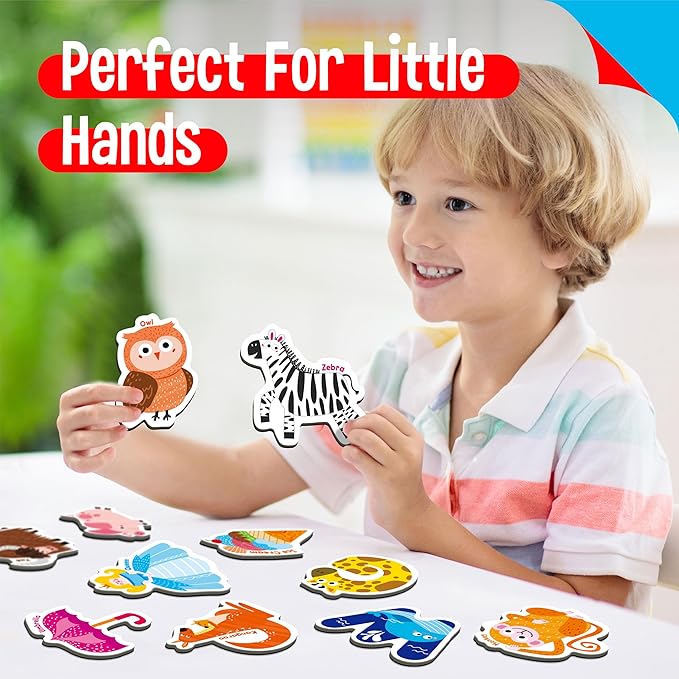52 Magnetic Letters & Animals, Uppercase Letter Fridge Magnets Refrigerator Decors Alphabet Words Cognition Educational Learning Tool for Kids, Toddlers