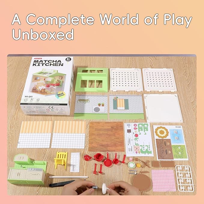DIY Miniature House Play Kit, Playhouse Toys for Boys and Girls, Home Scene Toys, Suitable for Children Aged 345678, immersive Experience of Life Scenes (Happy Meals Kitchen)