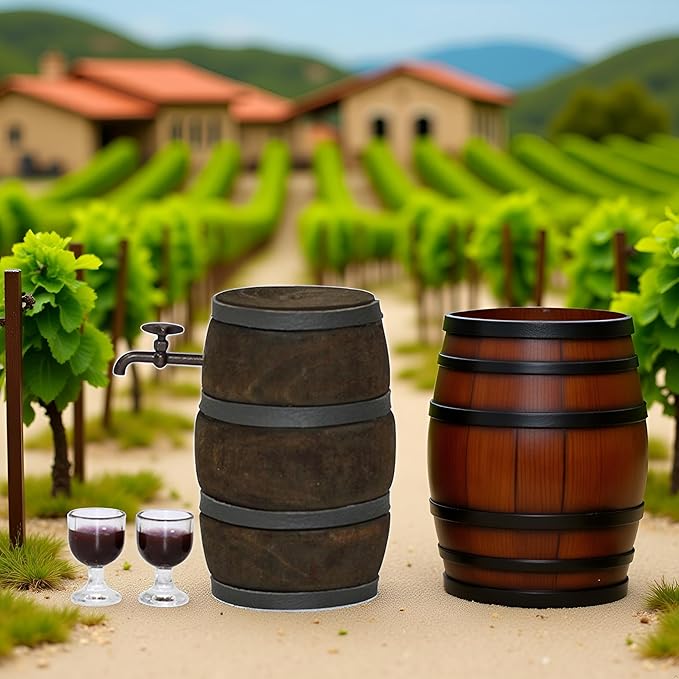 1 Set 1:12 Miniature Red Wine Barrel Cute Wooden Dollhouse Decor Accessories for B