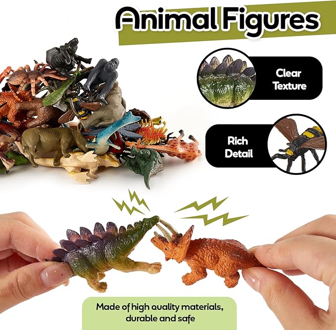 Insects and Bugs for Kids, Dinosaur Toys, Safari Jungle Animal Figures, 3 in 1, Gift for Boys Girls, 36 Pack