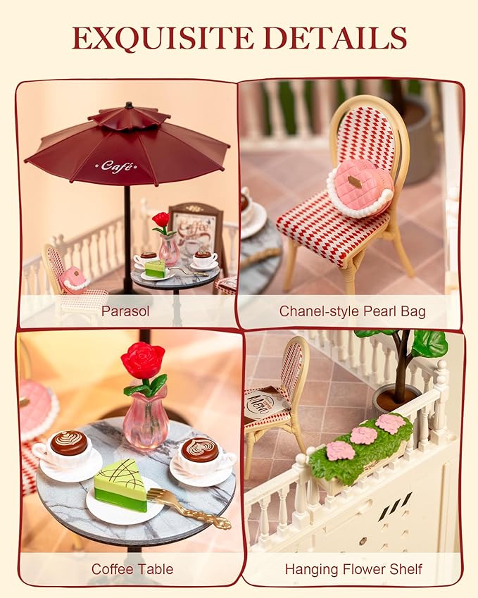 Rolife Super Creator Series Accessroies, DIY Mini Flower Garden Scenery Kit, Miniature Dollhouse Castle Building Kit's Part, Chic Café Terrace Gift for Kids Adults Women