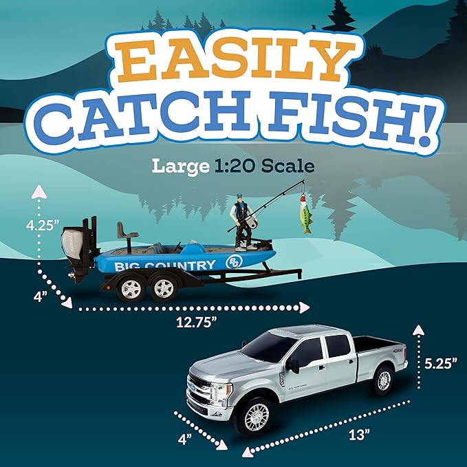 Big Country Toys - Fishing Toy Playset - Kids Fishing Set with Toy Boat and Ford F-250 Super Duty® - 12-Piece Fishing Set