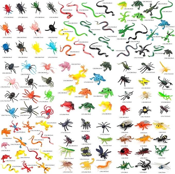 112PCS Realistic Mini Bugs Toy Plastic Insects Figurines For Kid Children Toddler Fake Play Bug For Insect Themed Garden Party Halloween Goody Bag Filler Christmas Stocking Stuffers Cake Topper