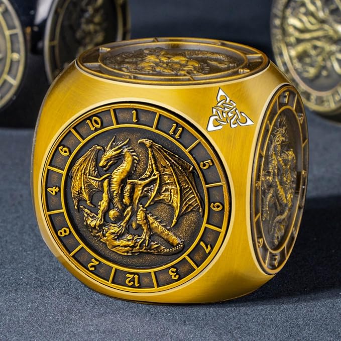 7 in 1 Unique Spinner DND Dice Set D&D, Metal Cube D and D Dice with Gift Box, Dungeons Dragons Role Playing Dice, Gold