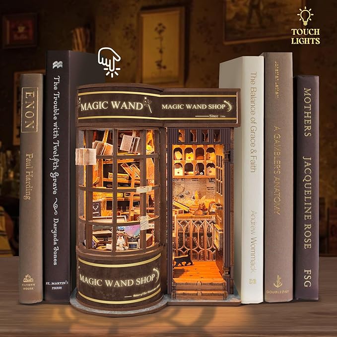 Book Nook Kit Tiny House DIY Kit for Adults and Beginners - Magical Bookshelf Decor with LED Light - Gift for Lovers, Family, Friends - Magic Wand Store (SQ-51)