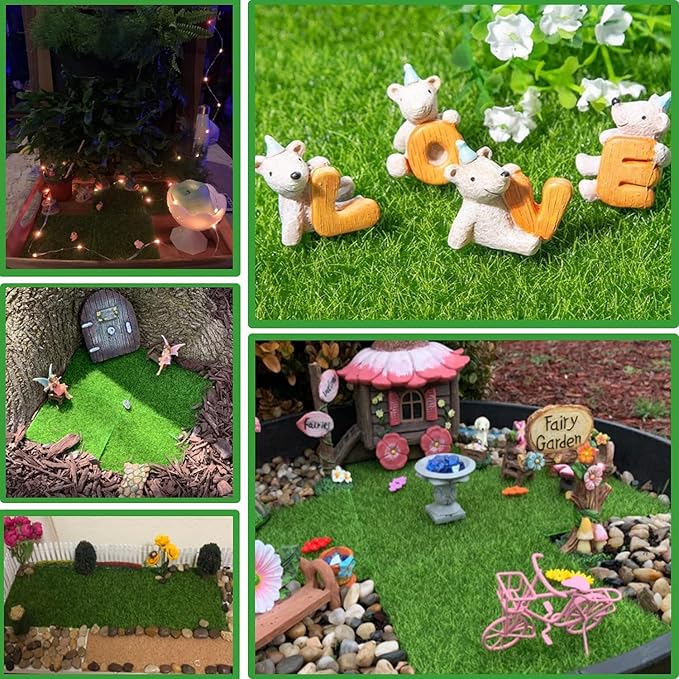 6 Pack Fairy Garden Grass 12 x 12 Inches Miniature Artificial Craft Grass for Dollhouse Ornament DIY Decoration