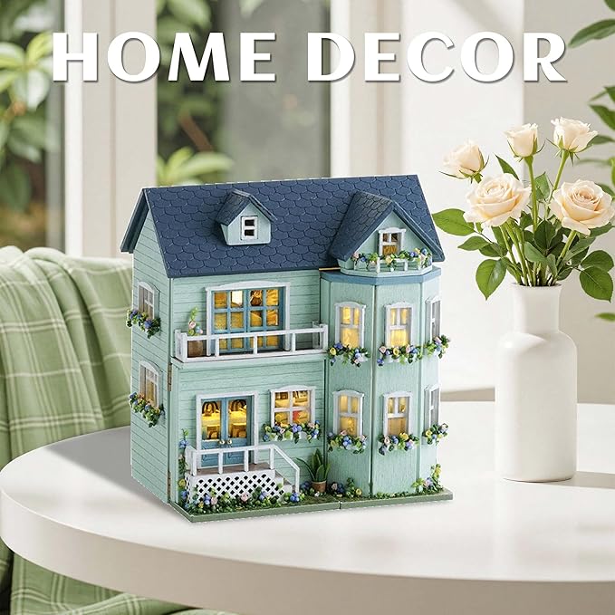 Kisoy Romantic and Cute Dollhouse Miniature DIY House Kit Creative Room Perfect DIY Gift for Friends, Lovers and Families (Warm House)