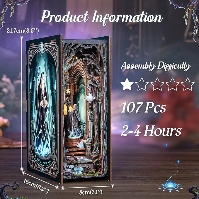 Cutefun Book Nook Kit, DIY Miniature House Booknook Kit for Adults and Teens, DIY Dollhouse Bookshelf Insert with LED Light, Gifts for Family and Friends (The Gate of Wonderland)