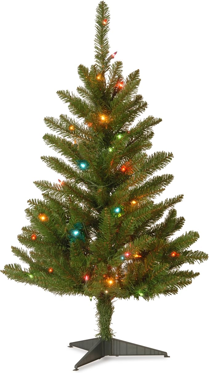 National Tree Company Artificial Pre-Lit Mini Christmas Tree, Green, Kingswood Fir, Multicolor Lights, Includes Stand, 3 Feet