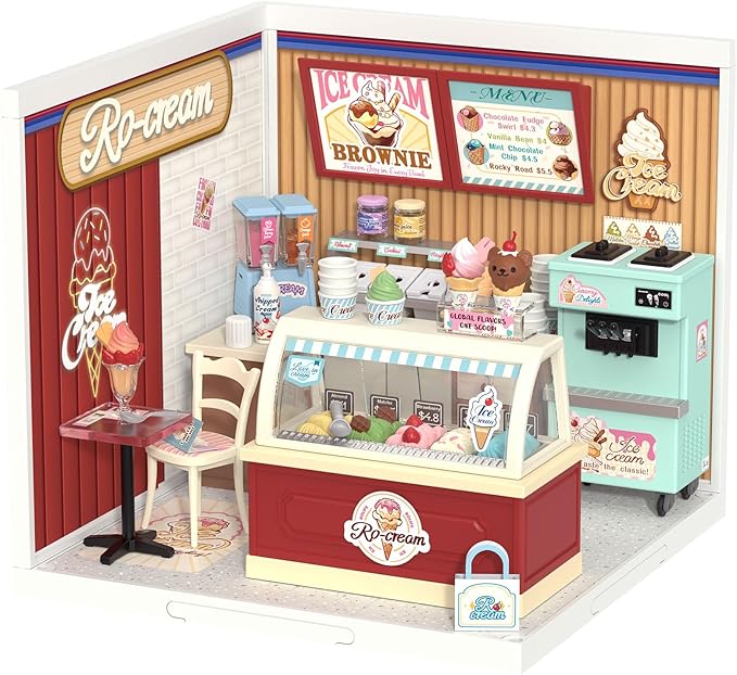 Rolife Super Creator DIY Miniature Plastic House Building Set Playset with LED, Suitable for Mini Figures Construction Toys Diorama Kit Gifts for Adults (Flavorful Ice Cream)
