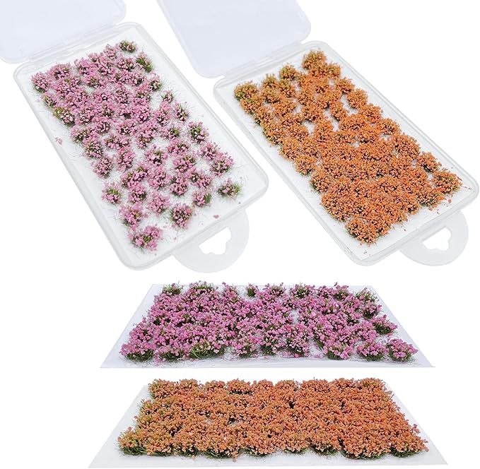 Woohome 106 Pcs DIY Miniature Colorful Flower Cluster Self Adhesive Flower Vegetation Groups Pink Orange Static Grass Tufts for Train Landscape Railroad Scenery Sand Military Layout Model