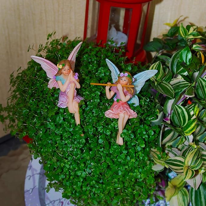 Mood Lab Fairy Garden - Miniature Fairies Figurines - Sitting Girls Set of 2 pcs - for Outdoor or House Decor Statue Kit