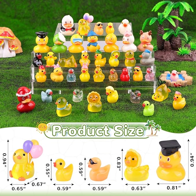 40PCS Mini Resin Animals Assorted Styles Cute Tiny Ducks,Miniature Duck Figures to Hide,Little Animal Bulk for Topper Desk Garden Dollhouse Landscape Aquarium Ornaments DIY Crafts & Decor
