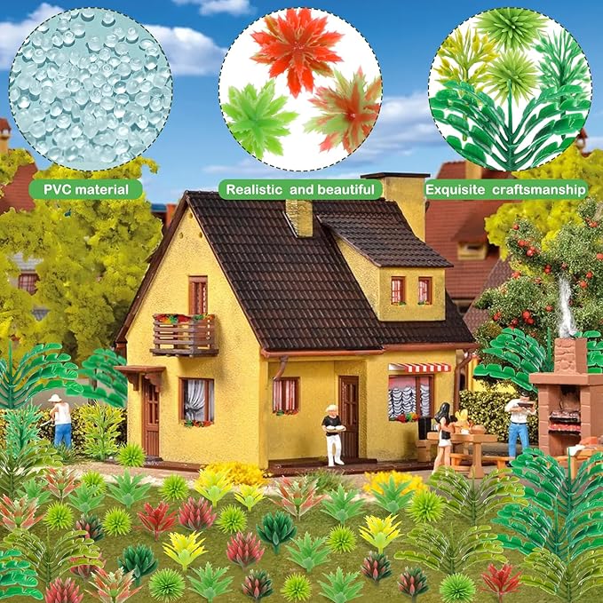 QUOZUO 82pcs Model Plants Miniature Trees Train Scenery Rainforest Fairy Garden Accessories Model Railway River Sand Stone Artificial mini Plants Park Garden Scene Architecture Building Model