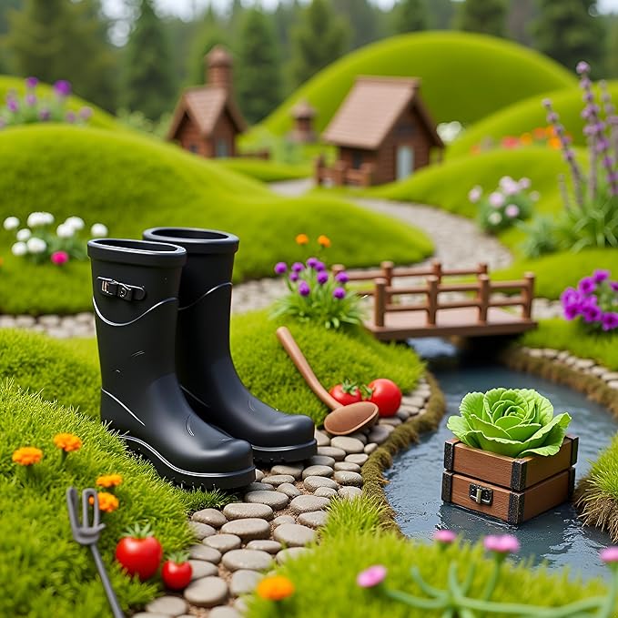1Pair Black 1/12 Miniature Rubber Boots Dollhouse Garden Accessories, DIY Micro Scene Decor
