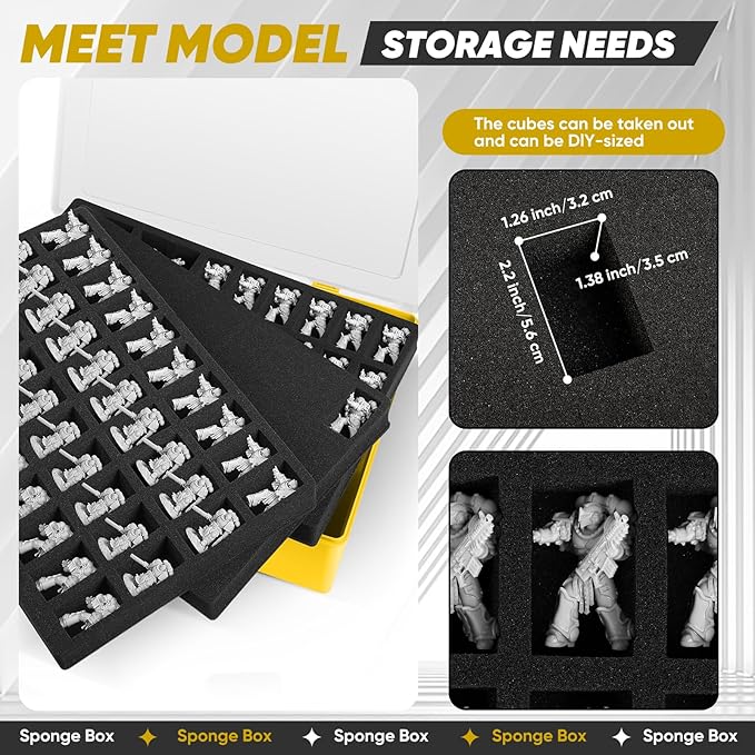 Miniature Storage Carrying Figure Case - 120 Slot Figurine Minature Carrying Case with 3 Foam Layer for Miniatures Compatible with 40k, DND & More (Yellow)