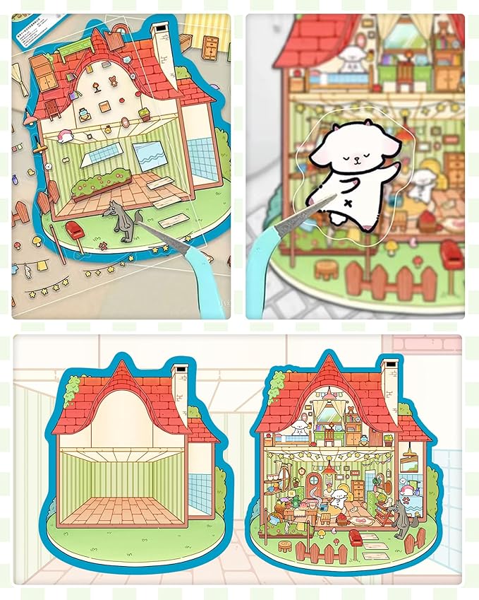 DIY 3D Sticker Scene 6 Sets of Stickers for Kids, Make Your Own Mini Room Scene Stickers for Girls,Cute Cartoon Animal Sticker Therapy for Adult,Relief Stress Pass The Time, Party Favors Christmas Fun